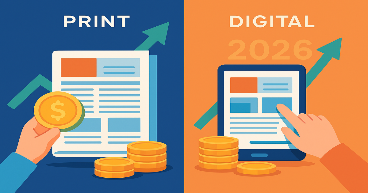 Print vs Digital дизайн — къде са парите през 2026 г. — илюстрация